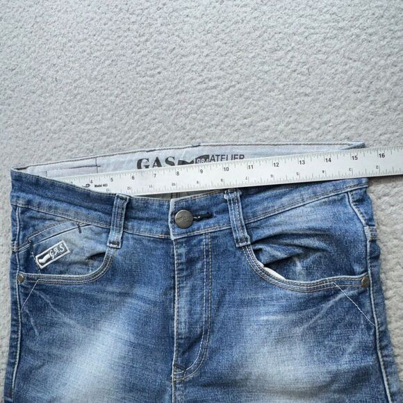 Gas Jeans Men 31x27 Blue Slim Faded Atelier Italian Design 1984 Whiskers Zip Fly - Picture 9 of 16